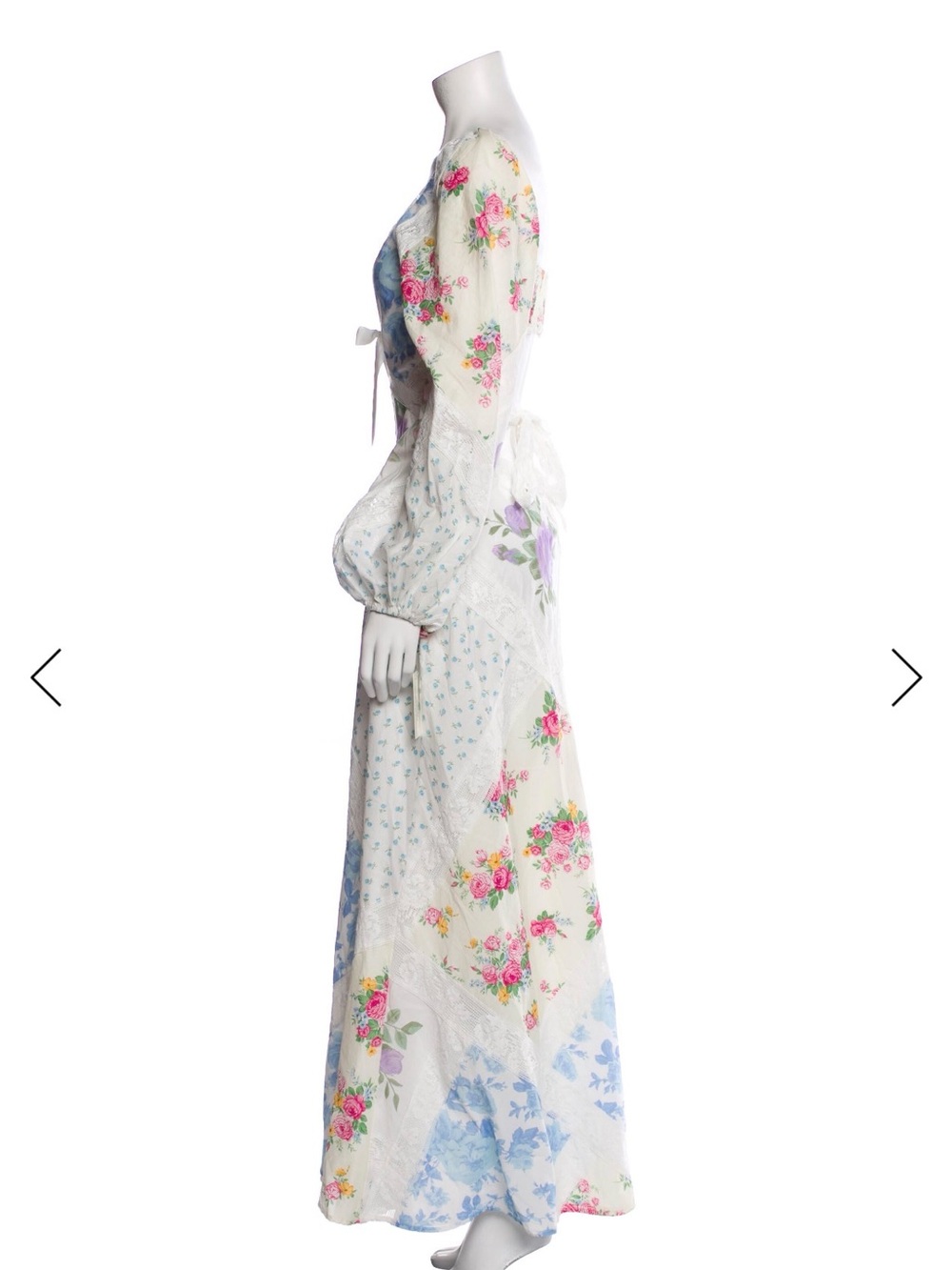 NWT - For Love & Lemons White Maxi Dress with Pastel Floral Patchwork - Picture 2 of 6